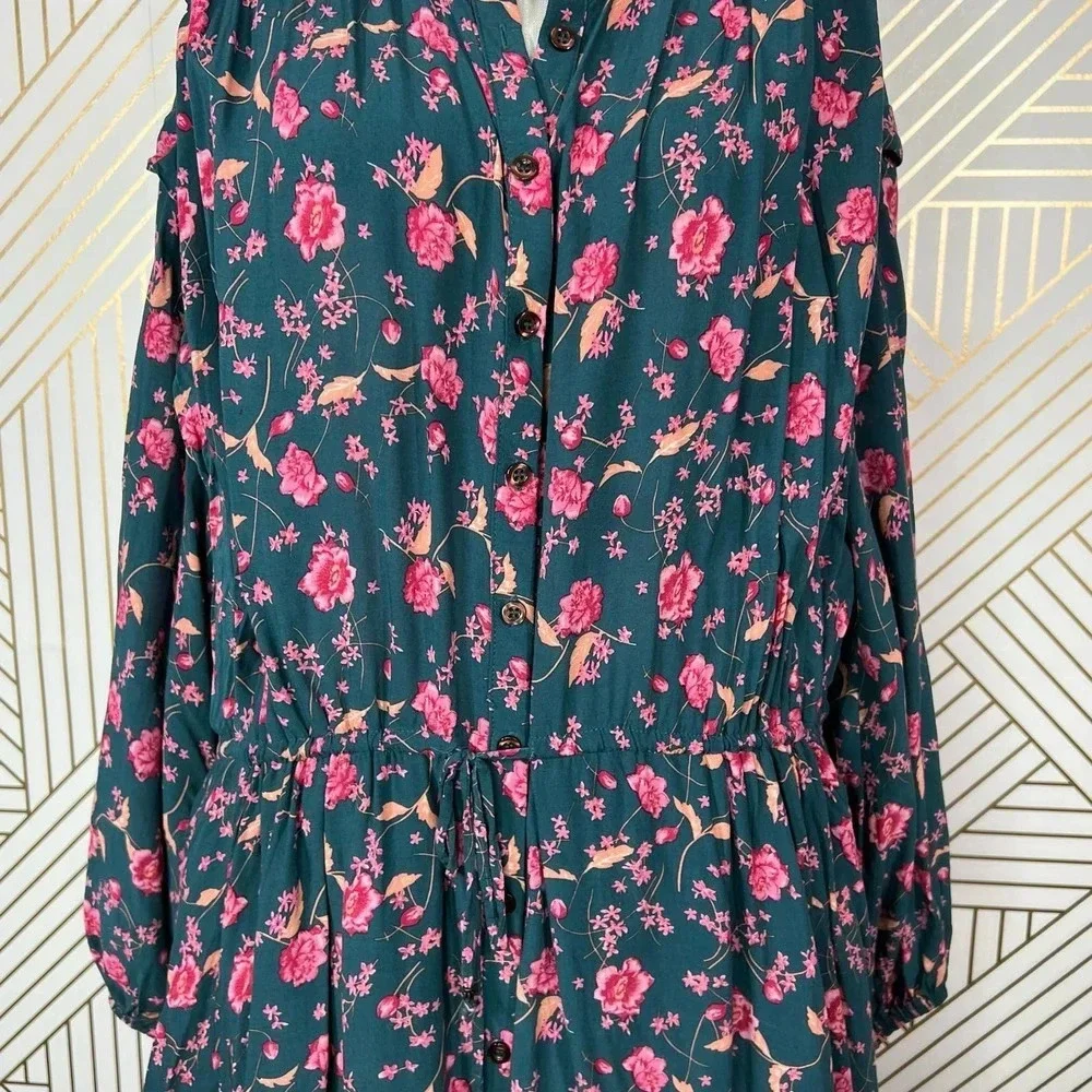 Free People Flower Fields Mini Dress Green Pink Floral Print Size‎ Medium